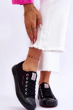 Sale Cross Jeans Klasyczne Damskie Trampki LL2R4051 Czarne Czarny