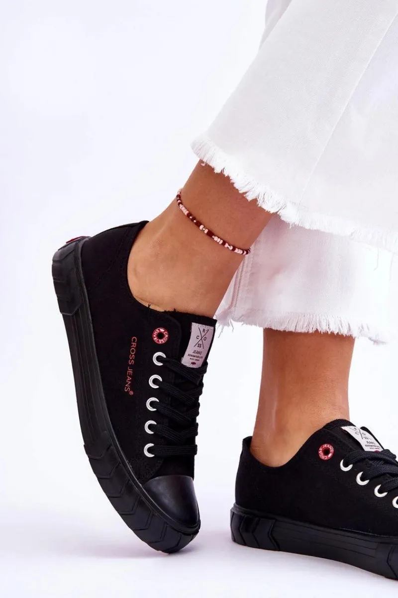 Sale Cross Jeans Klasyczne Damskie Trampki LL2R4051 Czarne Czarny