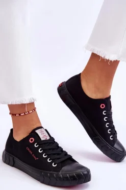 Sale Cross Jeans Klasyczne Damskie Trampki LL2R4051 Czarne Czarny