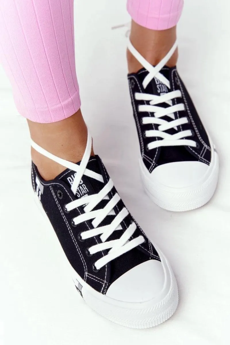 Discount Klasyczne Damskie Trampki BIG STAR HH274108 Czarne Damskie Trampki Damskie Big Star|Trampki Damskie Niskie