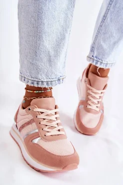 Sneakersy Damskie>Boto Klasyczne Damskie Wiązane Buty Sportowe Różowe Elenes