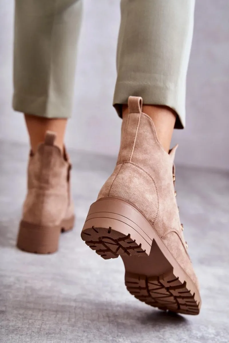 Botki Wiosenne|Botki Sznurowane>Damskie buty S.Barski Klasyczne Damskie Zamszowe Botki Beżowe Telma