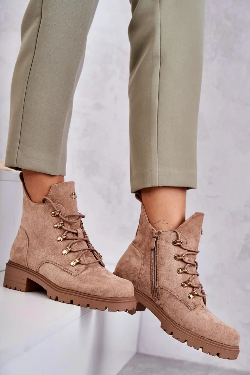 Botki Wiosenne|Botki Sznurowane>Damskie buty S.Barski Klasyczne Damskie Zamszowe Botki Beżowe Telma