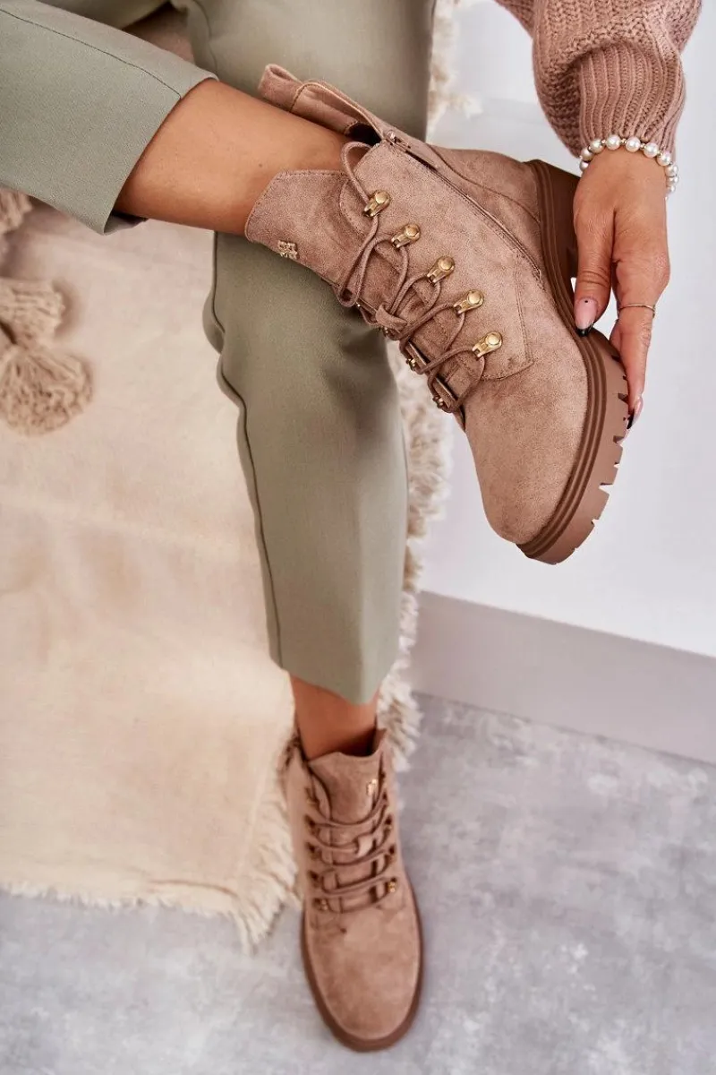 Botki Wiosenne|Botki Sznurowane>Damskie buty S.Barski Klasyczne Damskie Zamszowe Botki Beżowe Telma