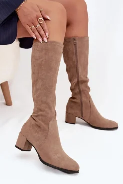 Best Buty Sergio Leone Klasyczne Eko Zamszowe Kozaki Sergio Leone KZ205 Beżowe