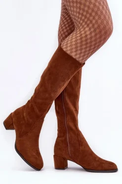 Clearance Buty Sergio Leone Klasyczne Eko Zamszowe Kozaki Sergio Leone KZ205 Brązowe