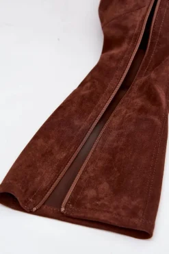 Klasyczne Eko Zamszowe Kozaki Sergio Leone KZ205 Ciemnobrązowe Damskie Kozaki Na Słupku|Kozaki Przed Kolano