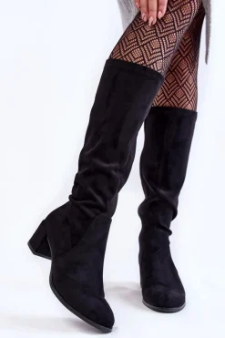 Kozaki Na Słupku|Kozaki Przed Kolano>Buty Sergio Leone Klasyczne Eko Zamszowe Kozaki Sergio Leone KZ205 Czarne