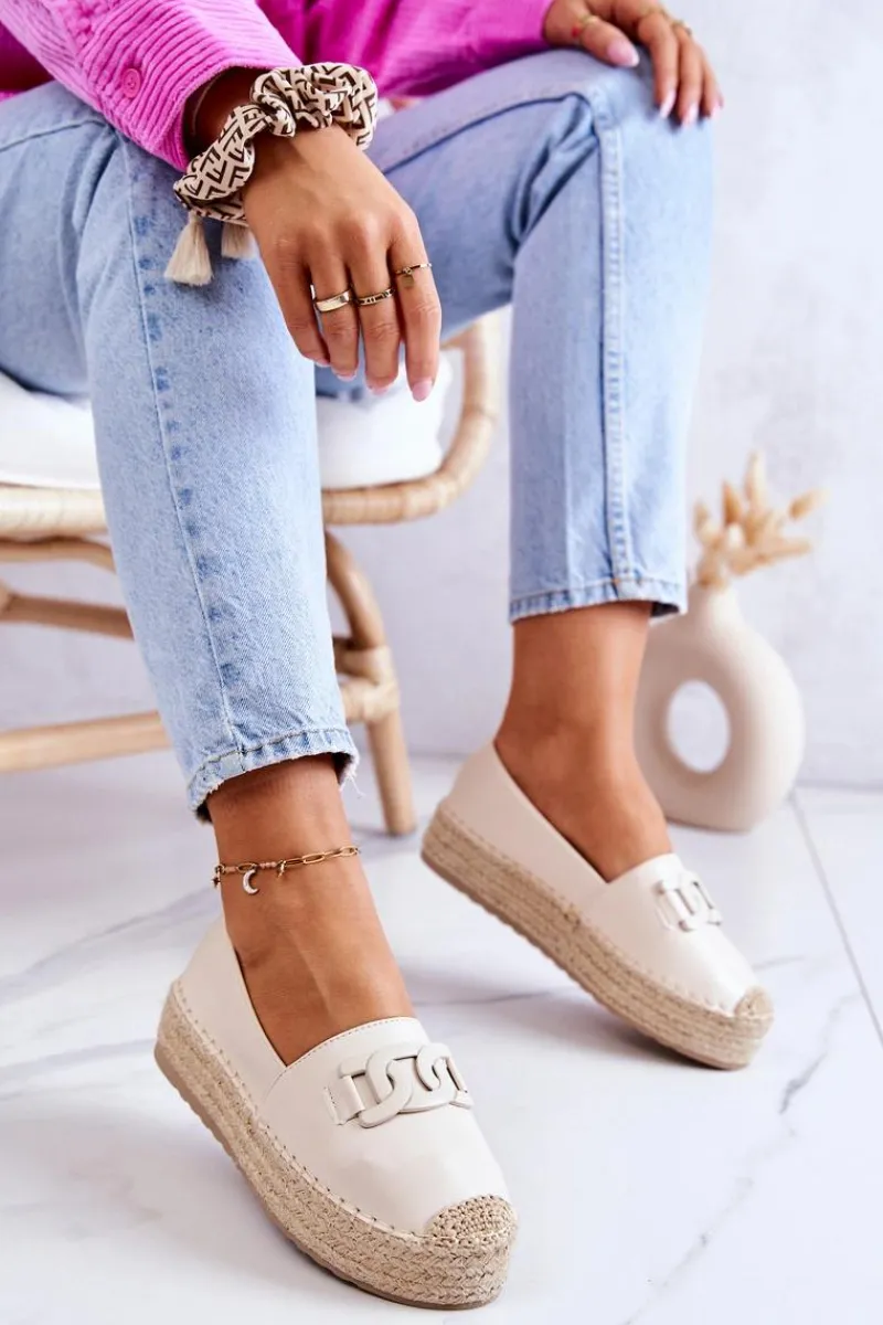 New Klasyczne Espadryle Na Platformie Beżowe Julianne Damskie Czarne Espadryle