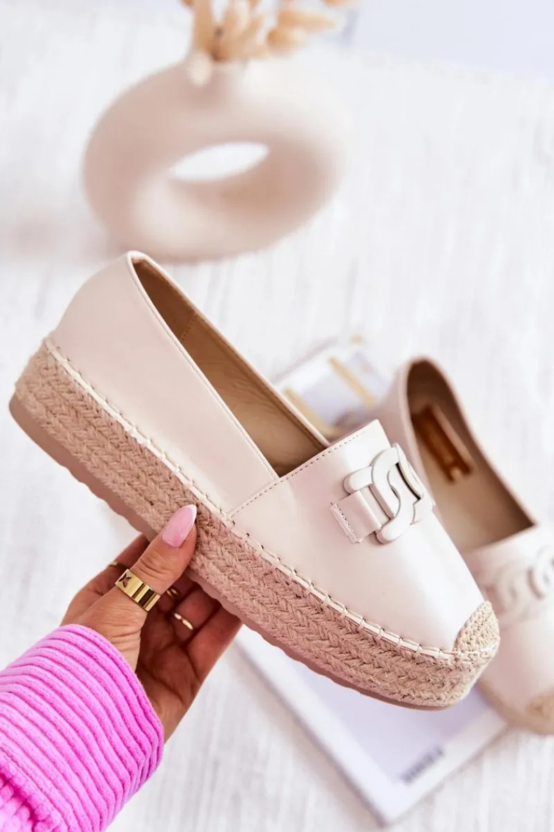 New Klasyczne Espadryle Na Platformie Beżowe Julianne Damskie Czarne Espadryle