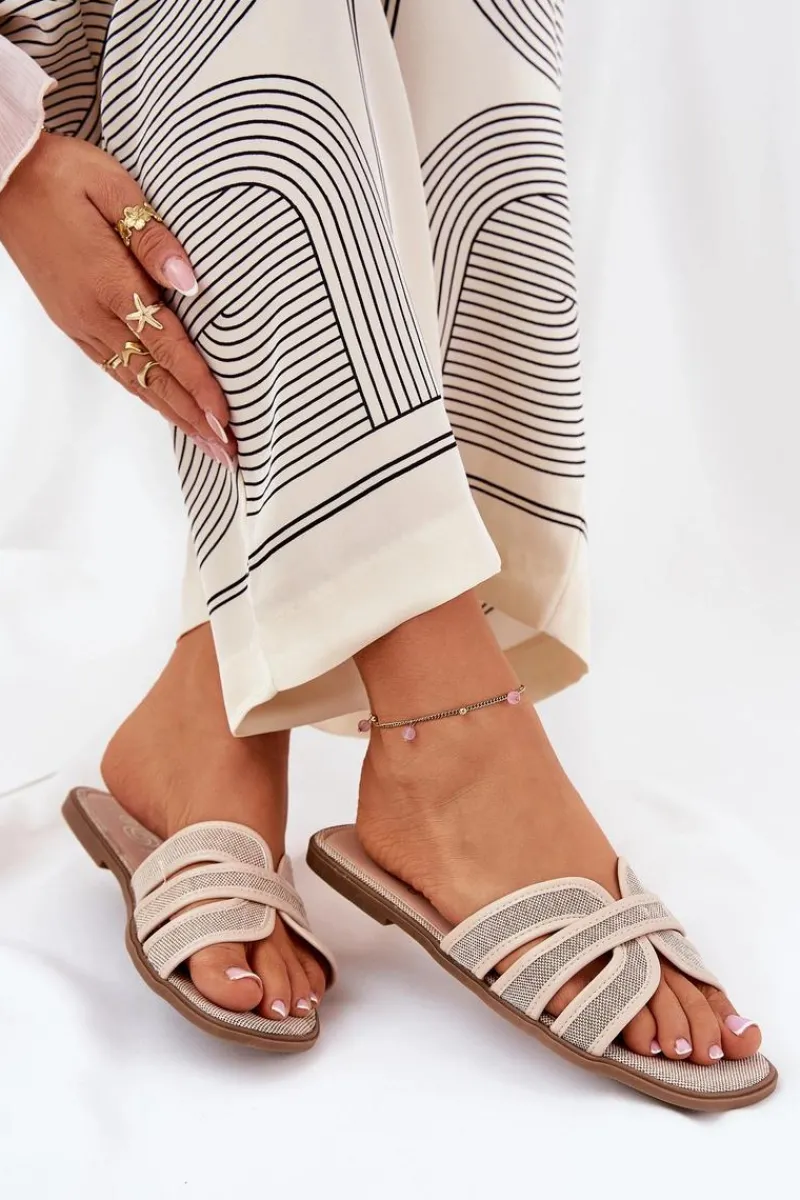 Sale Klasyczne Klapki Damskie Płaskie Beżowe Scazze Damskie Klapki Damskie Klasyczne