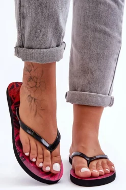 Outlet Klasyczne Klapki Japonki SS23FFLIF060-90S Czarno-Różowe Damskie Klapki Sportowe|Klapki Damskie Japonki