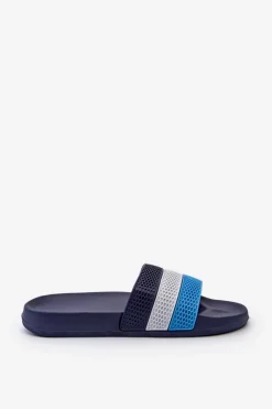 Clearance Klasyczne Klapki Męskie Z Paskami Granatowe Sylri Męskie Klapki Męskie Klasyczne