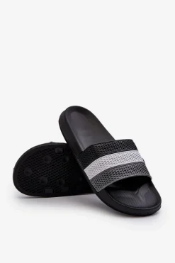 Discount Boto Klasyczne Klapki Męskie Z Paskami Czarne Sylri