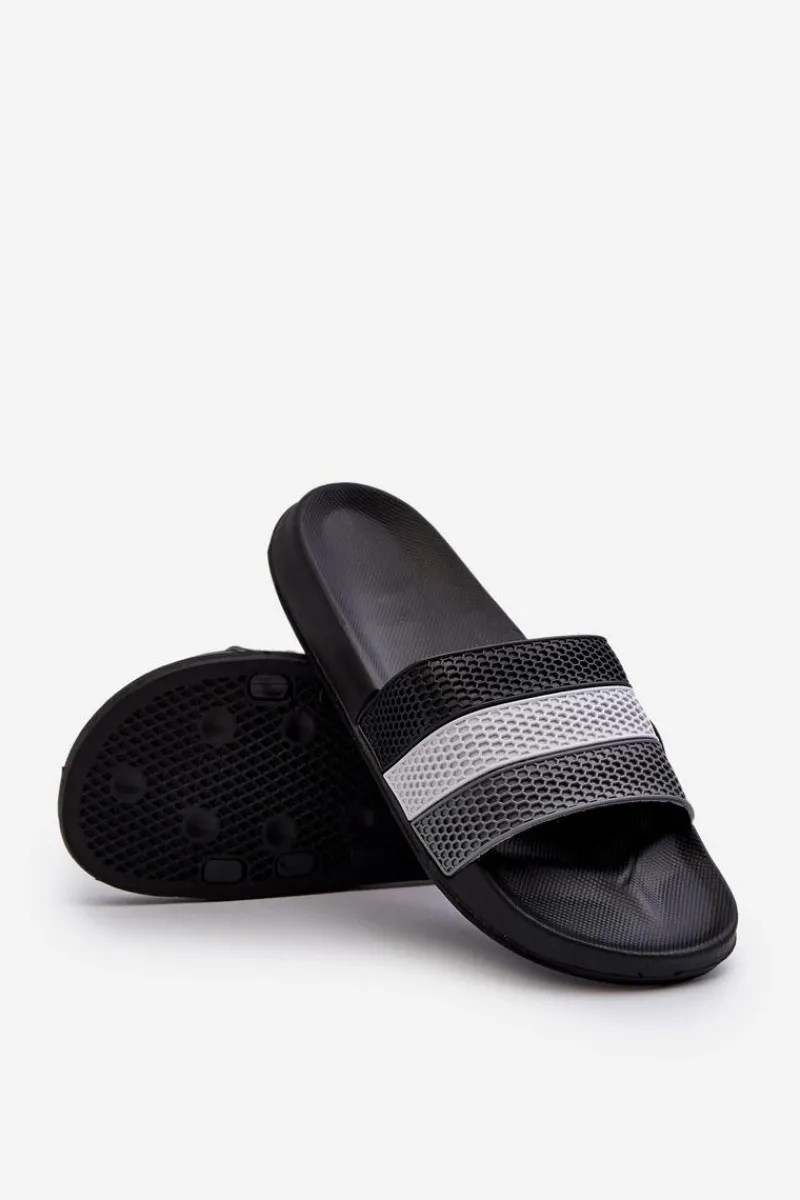 Discount Boto Klasyczne Klapki Męskie Z Paskami Czarne Sylri