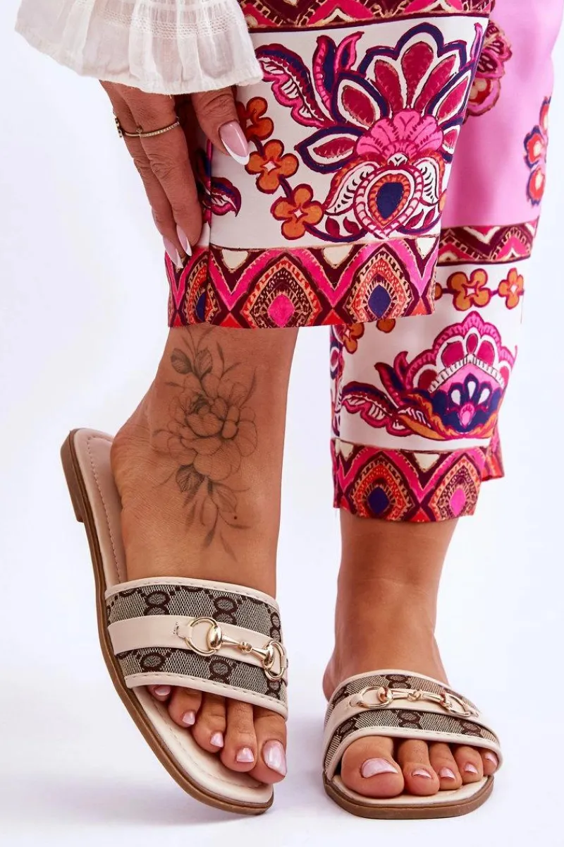 Boto Klasyczne Klapki Na Płaskim Obcasie Beżowe Marlene Beżowy