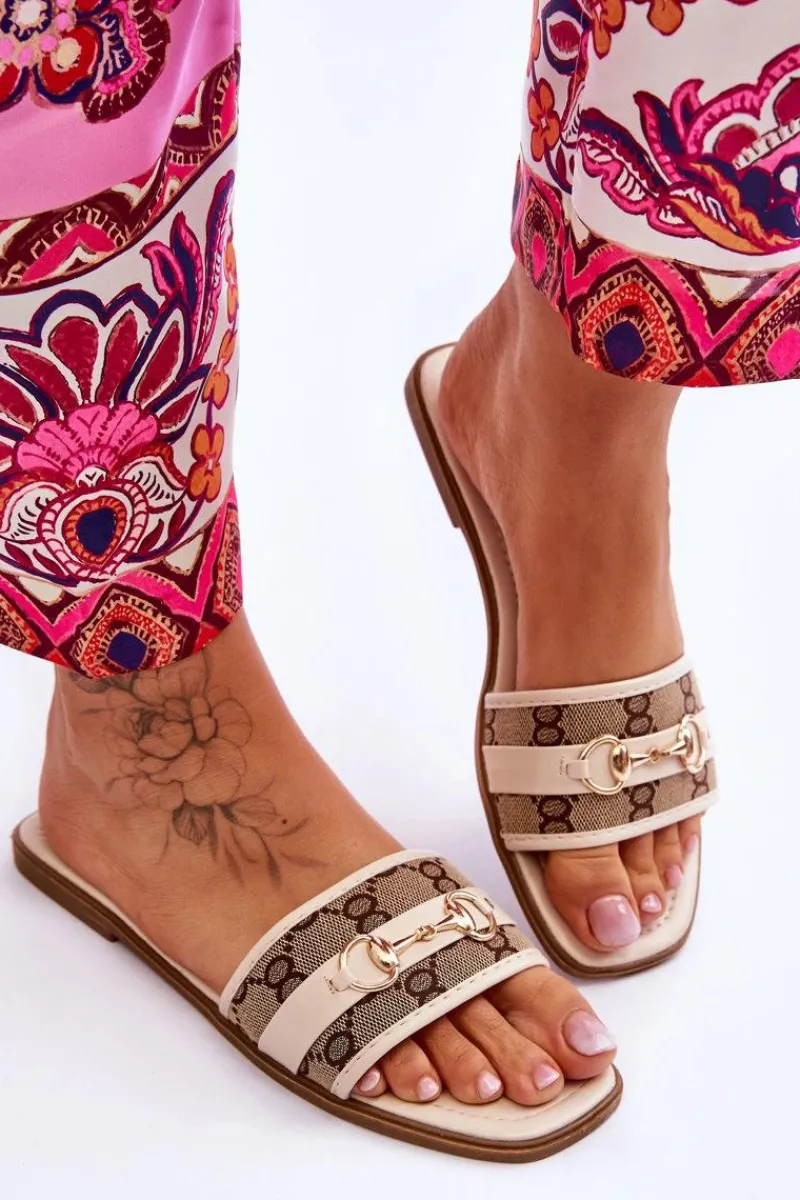 Boto Klasyczne Klapki Na Płaskim Obcasie Beżowe Marlene Beżowy