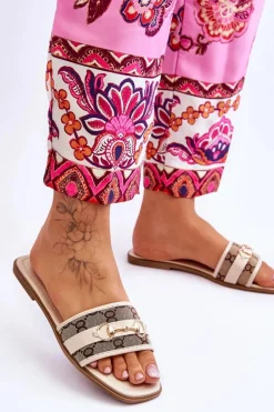 Boto Klasyczne Klapki Na Płaskim Obcasie Beżowe Marlene Beżowy