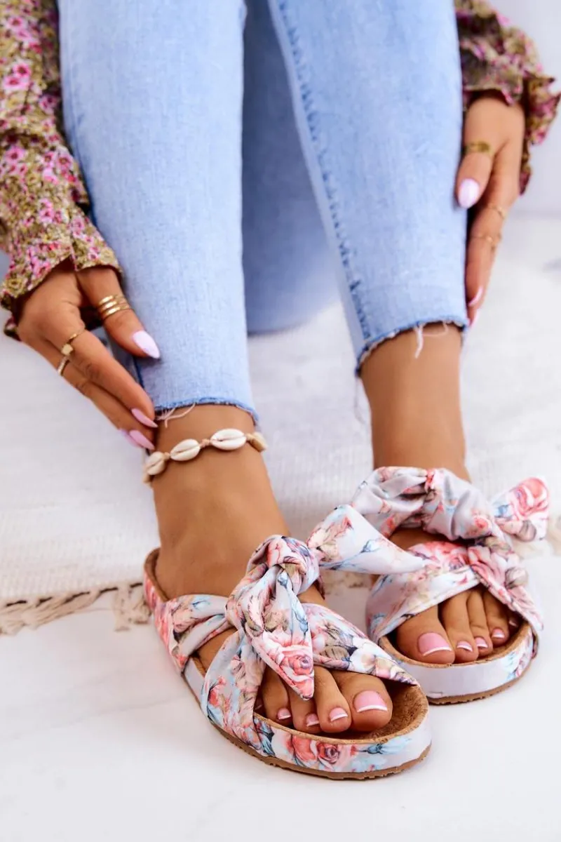 Big Star Shoes Klasyczne Klapki W Kwiaty Big Star JJ274703 Jasnoszare