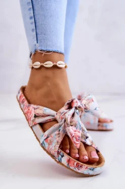 Big Star Shoes Klasyczne Klapki W Kwiaty Big Star JJ274703 Jasnoszare