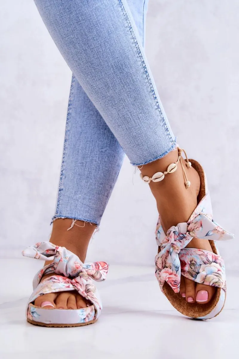 Big Star Shoes Klasyczne Klapki W Kwiaty Big Star JJ274703 Jasnoszare