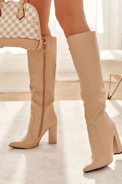 Hot Klasyczne Kozaki Na Słupku Nude Mayra Damskie Kozaki Przed Kolano|Kozaki Na Obcasie