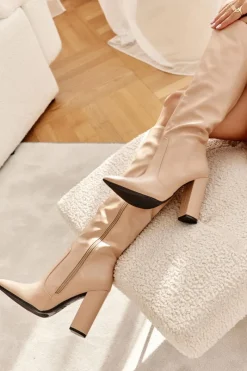 Hot Klasyczne Kozaki Na Słupku Nude Mayra Damskie Kozaki Przed Kolano|Kozaki Na Obcasie