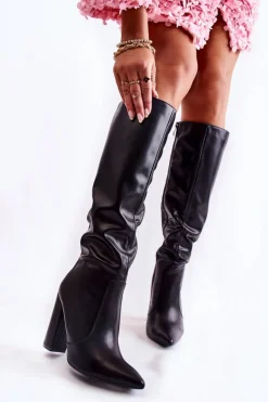 Discount Boto Klasyczne Kozaki Na Słupku Czarne Mayra Czarny