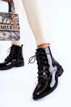 Botki Sznurowane|Czarne Botki><noscript><img width=