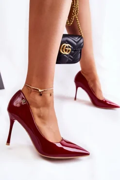 Outlet Klasyczne Lakierowane Szpilki Czerwone Lerisa Damskie Czółenka Klasyczne