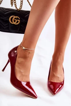 Outlet Klasyczne Lakierowane Szpilki Czerwone Lerisa Damskie Czółenka Klasyczne