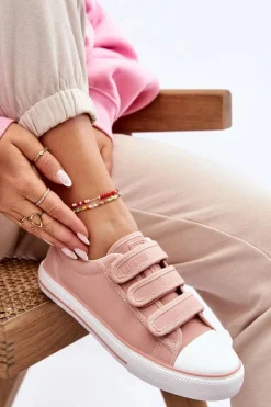 Trampki Damskie Niskie|Trampki Damskie Big Star></noscript>Big Star Shoes Klasyczne Materiałowe Tenisówki Na Rzepy Big Star LL274A200 Różowe