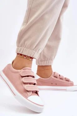 Trampki Damskie Niskie|Trampki Damskie Big Star></noscript>Big Star Shoes Klasyczne Materiałowe Tenisówki Na Rzepy Big Star LL274A200 Różowe