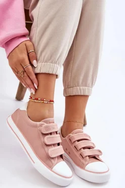 Trampki Damskie Niskie|Trampki Damskie Big Star></noscript>Big Star Shoes Klasyczne Materiałowe Tenisówki Na Rzepy Big Star LL274A200 Różowe