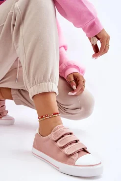 Trampki Damskie Niskie|Trampki Damskie Big Star></noscript>Big Star Shoes Klasyczne Materiałowe Tenisówki Na Rzepy Big Star LL274A200 Różowe