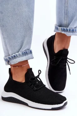 Buty Sportowe Na Platformie|Sneakersy Damskie>Boto Klasyczne Materiałowe Wsuwane Sneakersy Czarne Gusto