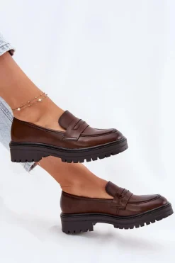 New Klasyczne Mokasyny Damskie Z Eko Skóry Brązowe Enticca Damskie Mokasyny Damskie Skórzane