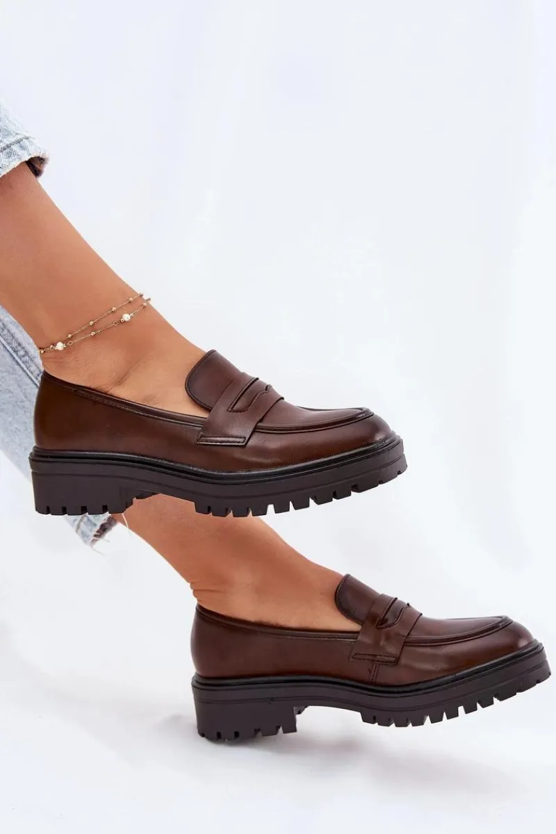 New Klasyczne Mokasyny Damskie Z Eko Skóry Brązowe Enticca Damskie Mokasyny Damskie Skórzane