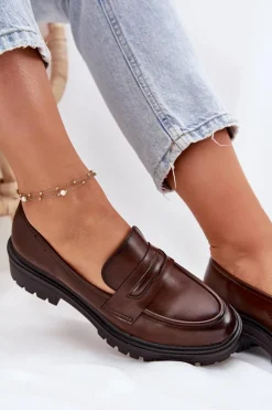 New Klasyczne Mokasyny Damskie Z Eko Skóry Brązowe Enticca Damskie Mokasyny Damskie Skórzane