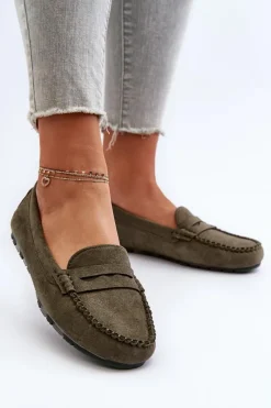 Outlet Klasyczne Mokasyny Damskie Zamszowe Ciemnozielone Glimris Damskie Loafersy Damskie|Mokasyny Damskie Zamszowe