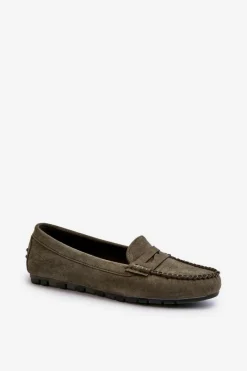 Outlet Klasyczne Mokasyny Damskie Zamszowe Ciemnozielone Glimris Damskie Loafersy Damskie|Mokasyny Damskie Zamszowe