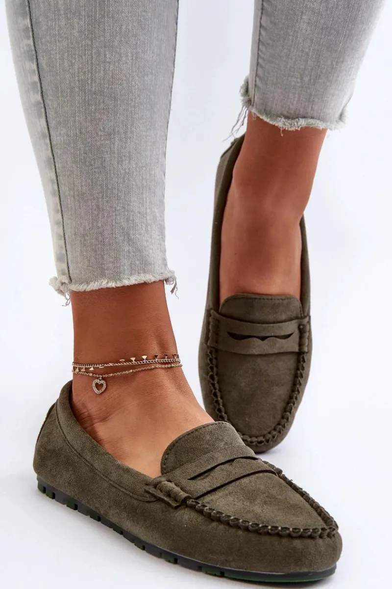 Outlet Klasyczne Mokasyny Damskie Zamszowe Ciemnozielone Glimris Damskie Loafersy Damskie|Mokasyny Damskie Zamszowe