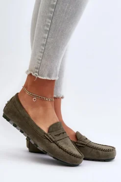 Outlet Klasyczne Mokasyny Damskie Zamszowe Ciemnozielone Glimris Damskie Loafersy Damskie|Mokasyny Damskie Zamszowe