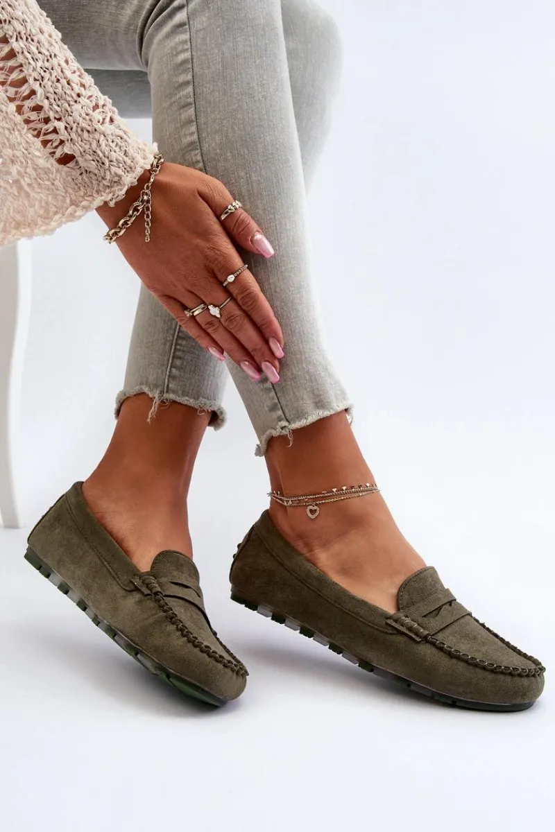 Outlet Klasyczne Mokasyny Damskie Zamszowe Ciemnozielone Glimris Damskie Loafersy Damskie|Mokasyny Damskie Zamszowe