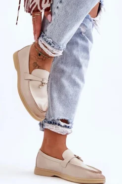 Loafersy Damskie|Mokasyny Płaskie>Boto Klasyczne Mokasyny Damskie Beżowe Cortez Beżowy