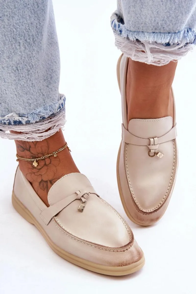 Loafersy Damskie|Mokasyny Płaskie>Boto Klasyczne Mokasyny Damskie Beżowe Cortez Beżowy