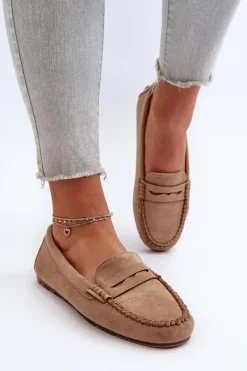 Loafersy Damskie|Mokasyny Damskie Zamszowe>Evento Klasyczne Mokasyny Damskie Zamszowe Ciemnobeżowe Glimris Beżowy
