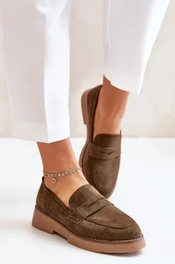 New Klasyczne Mokasyny Damskie Z Eko Zamszu Ciemnozielone Belania Damskie Loafersy Damskie|Mokasyny Damskie Zamszowe