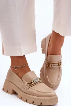 Klasyczne Mokasyny Na Masywnej Platformie Beżowe Catch Me! Damskie Mokasyny Damskie Skórzane|Mokasyny Na Platformie