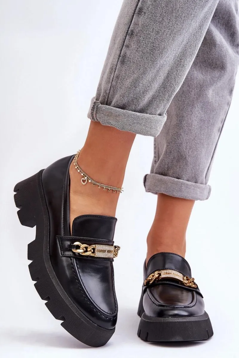 Best Boto Klasyczne Mokasyny Na Masywnej Platformie Czarne Catch Me!